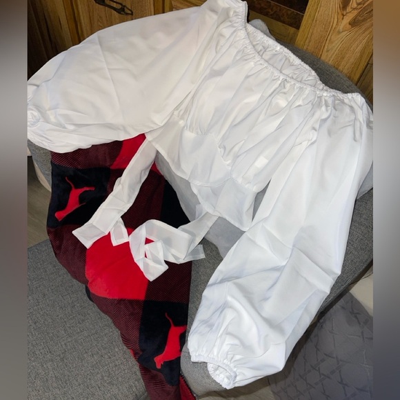 Women’s Plain Cut Out Tie Back Off Shoulder Top In White XL - Picture 7 of 13